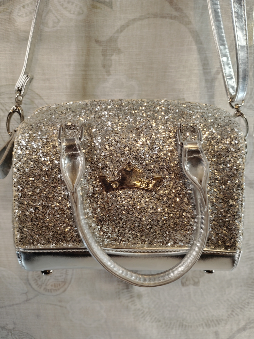 Disney Silver Glitter Crown Crossbody/Satchel Bag